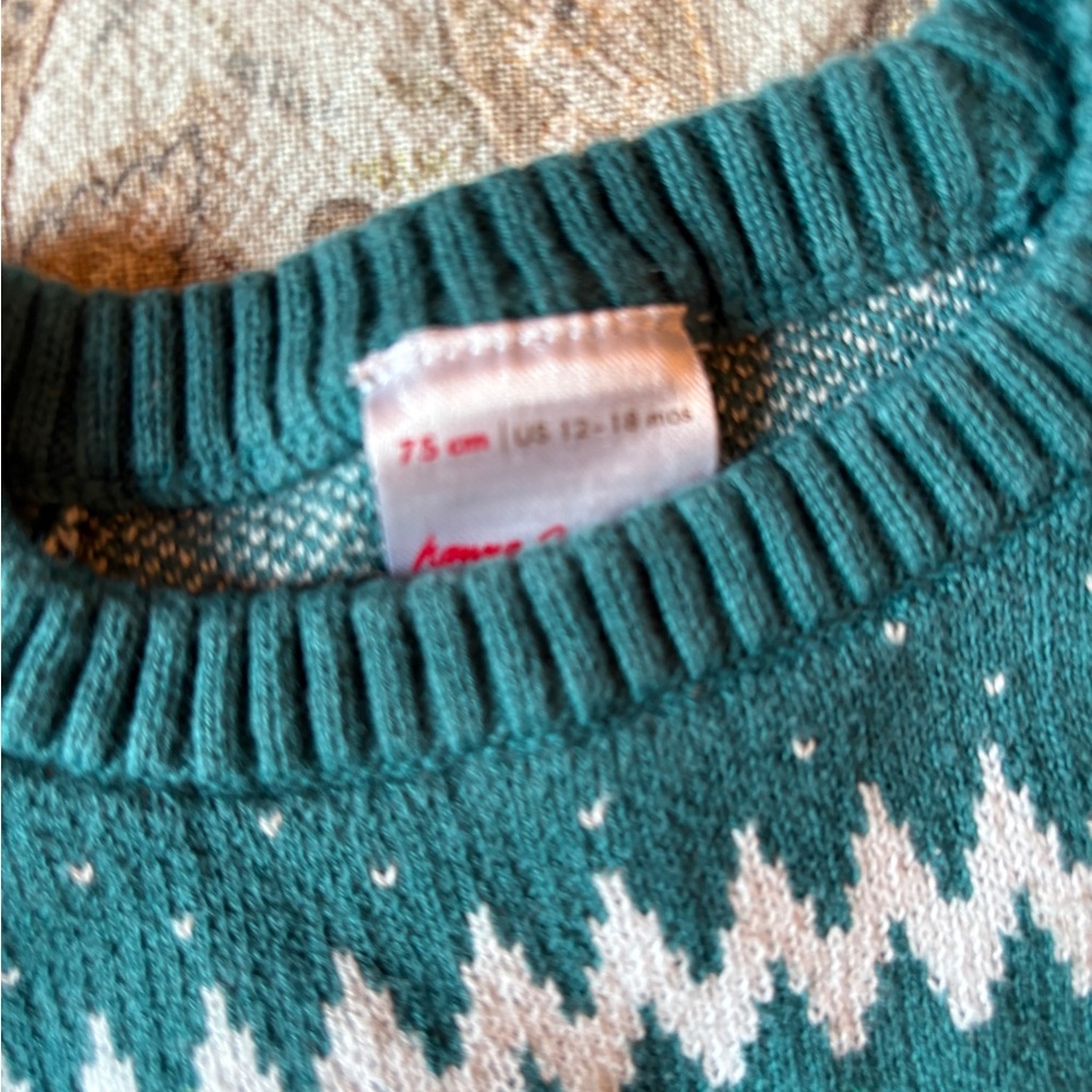 Hanna Andersson Christmas Tree Fair Isle Sweater and Pants set 12-18 months - Picture 3 of 6